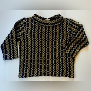 Cropped Metallic Patterned Knit Sweater